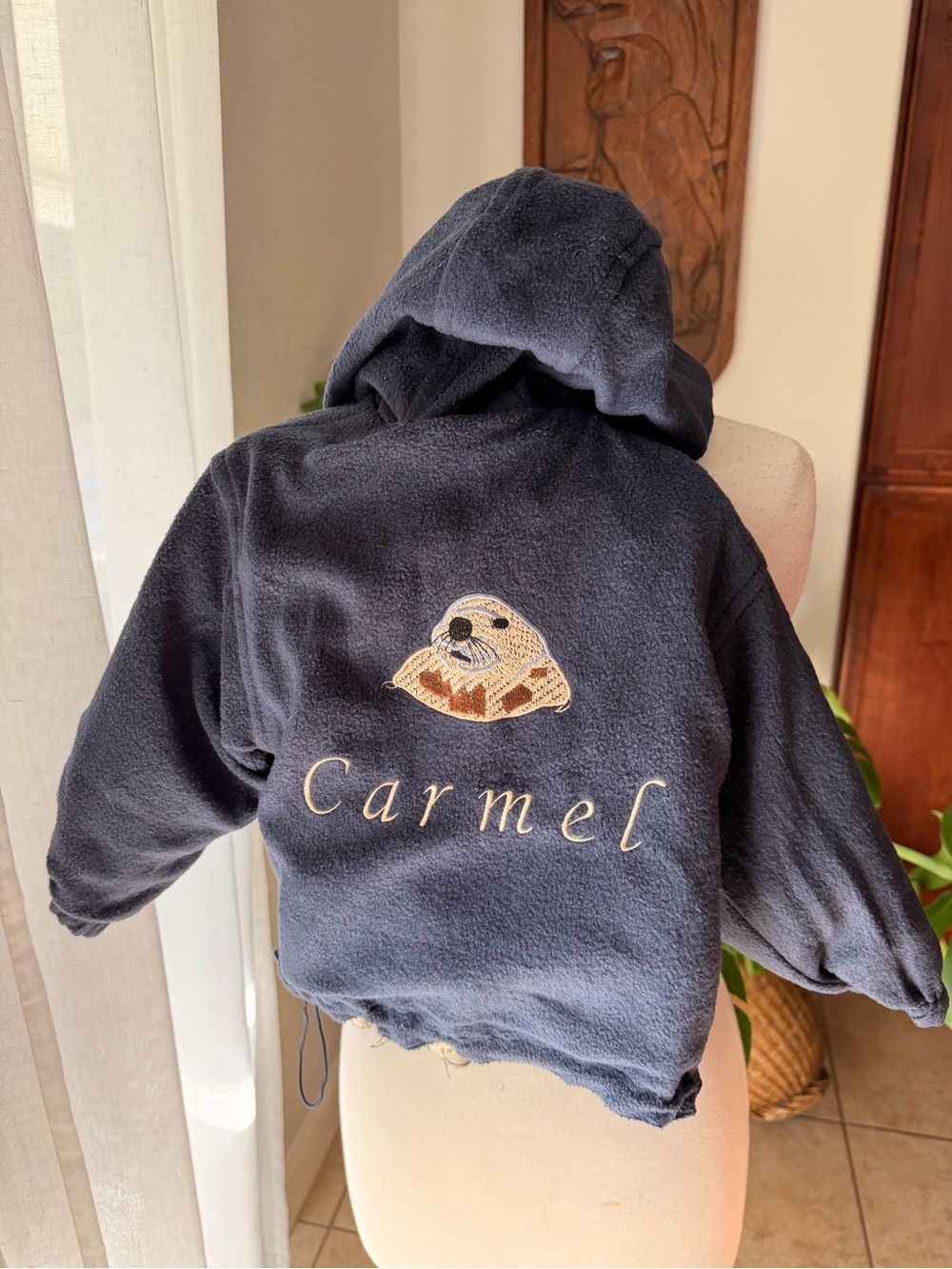 Vintage Reversible Carmel California Hooded Jacket Kids XS Navy Tan